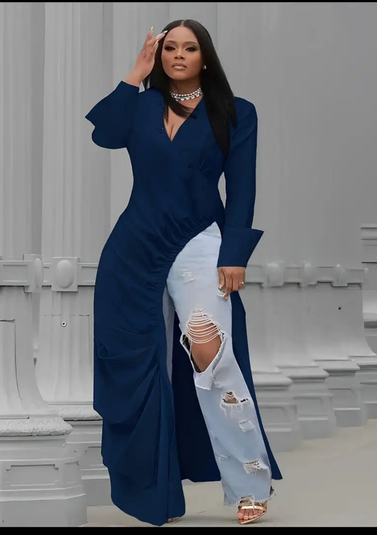 Navy Long Sleeve Casual Top
