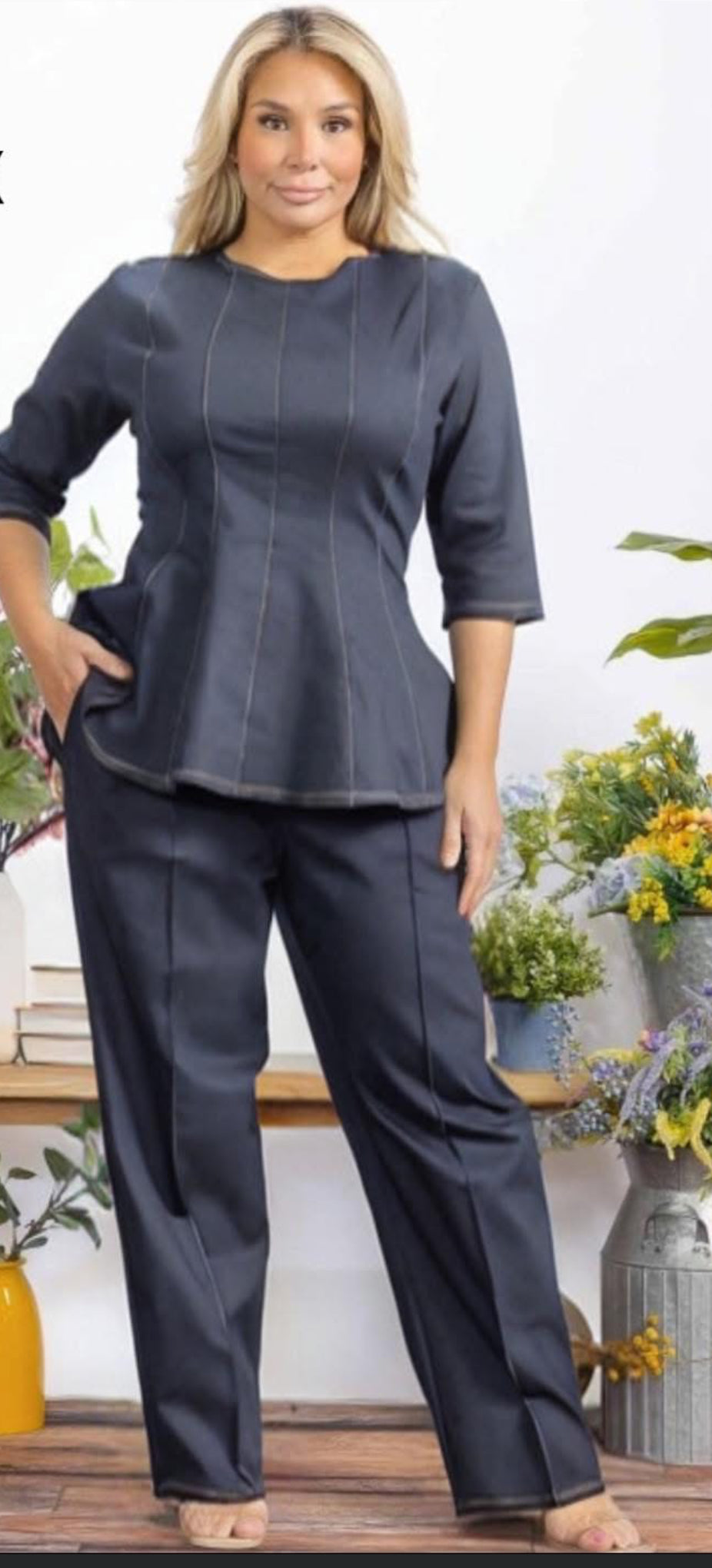 2pc Dark Denim Pant Set