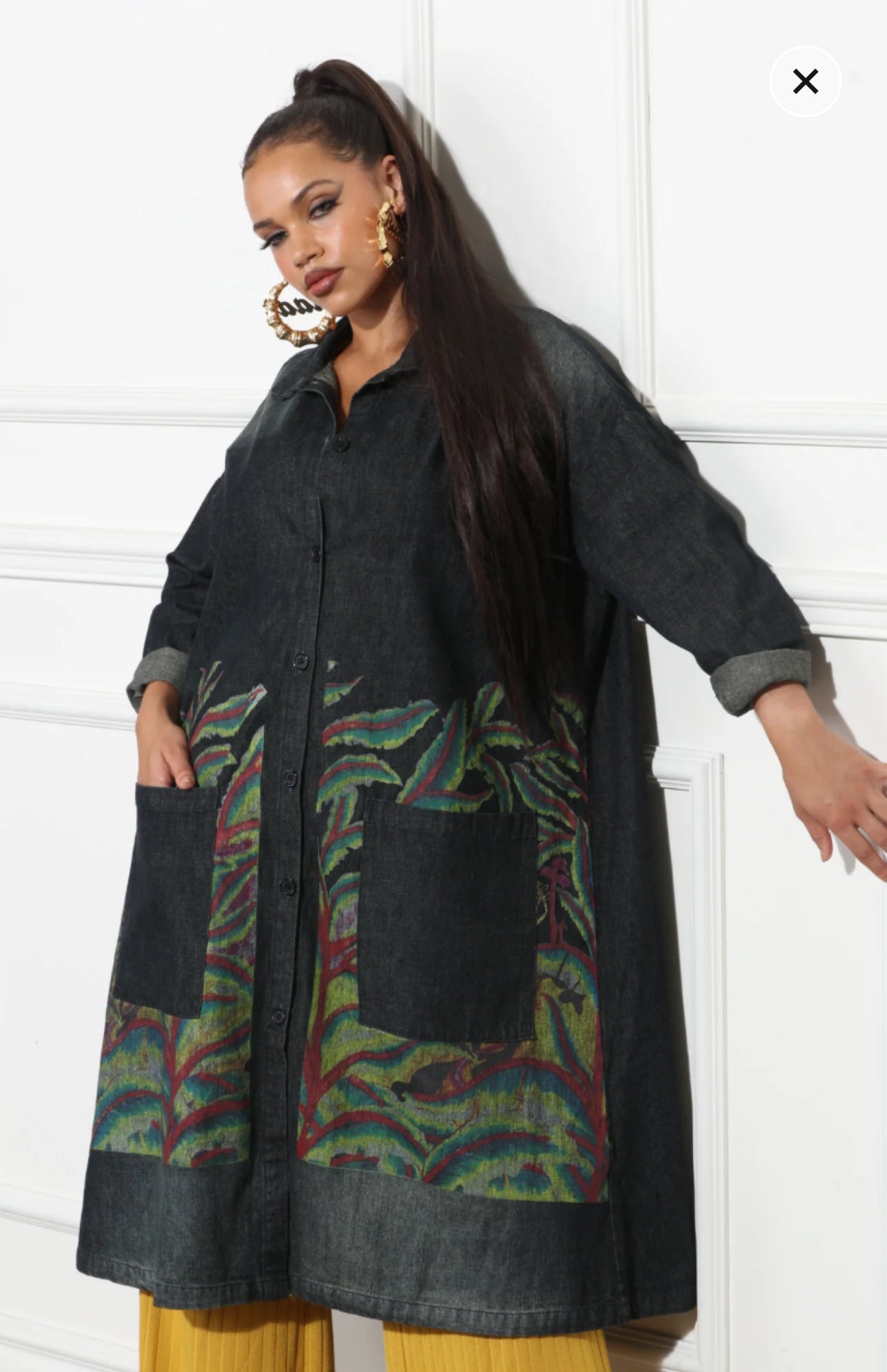 Denim printed coat
