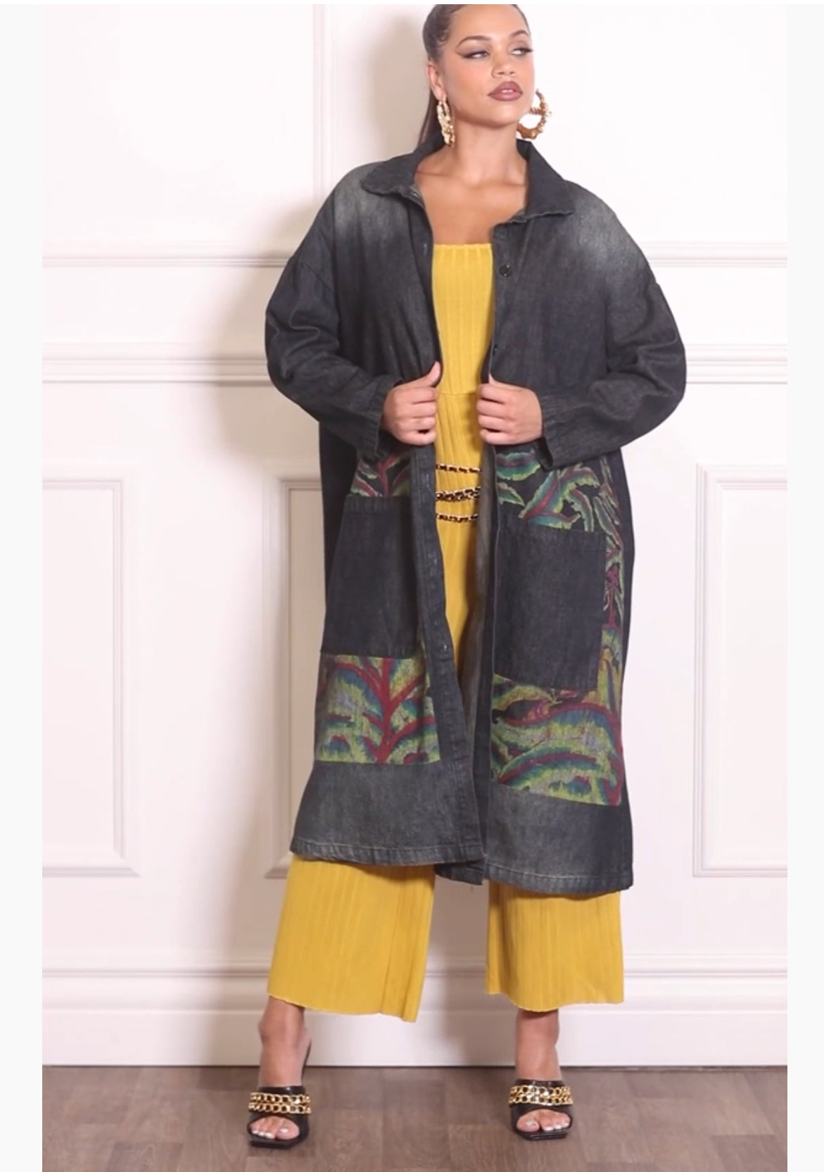 Denim printed coat