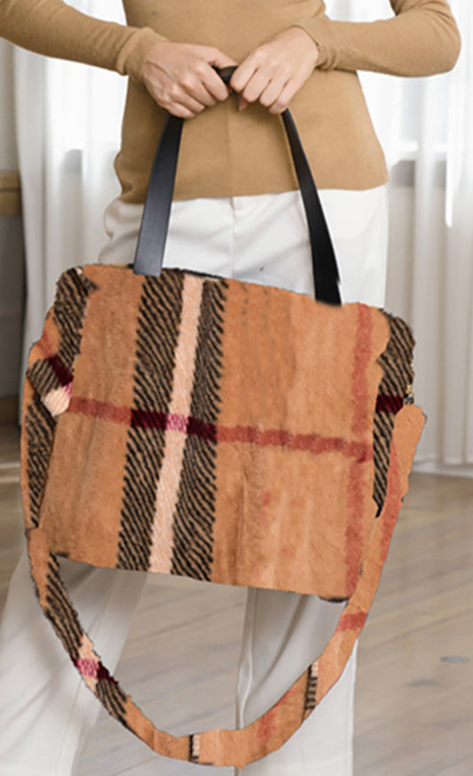 B striped fur tote bag