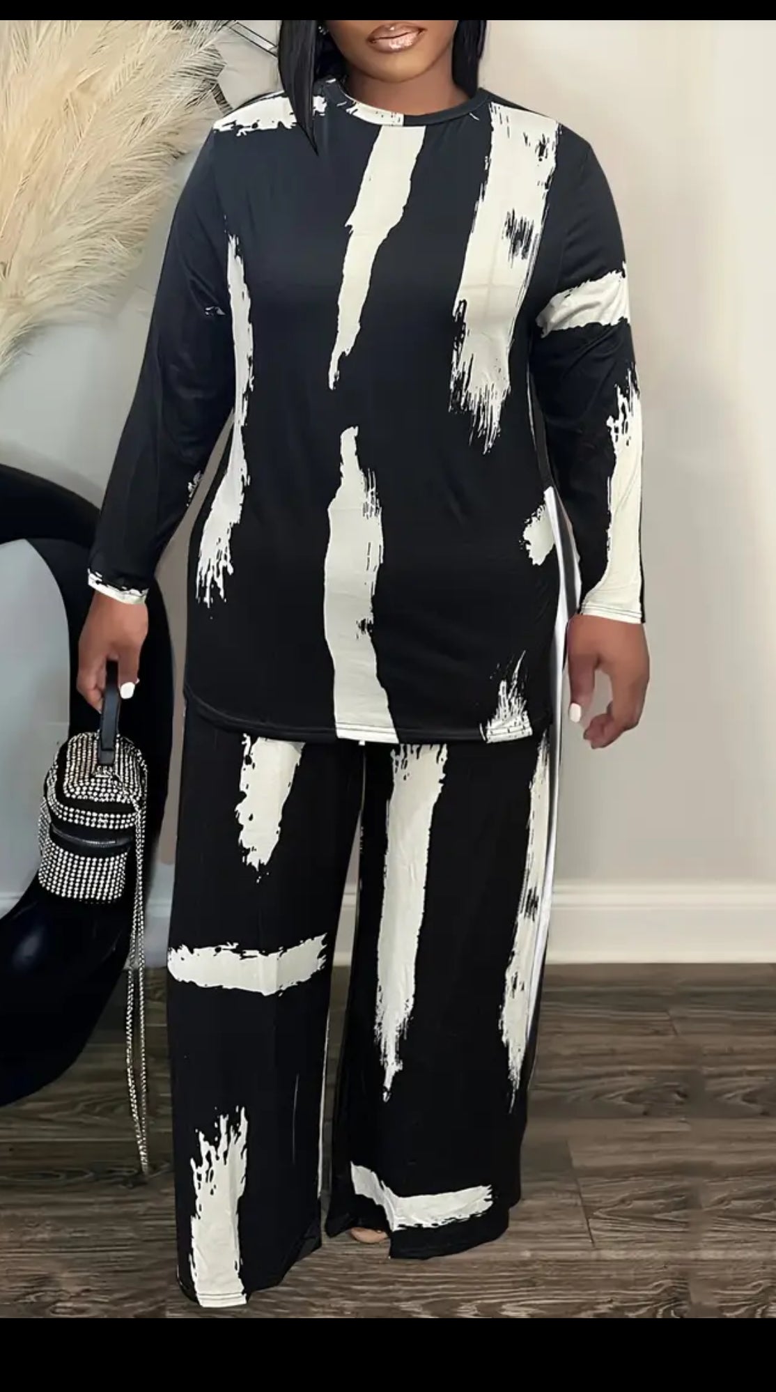 Black/white Abstract 2pc pant set
