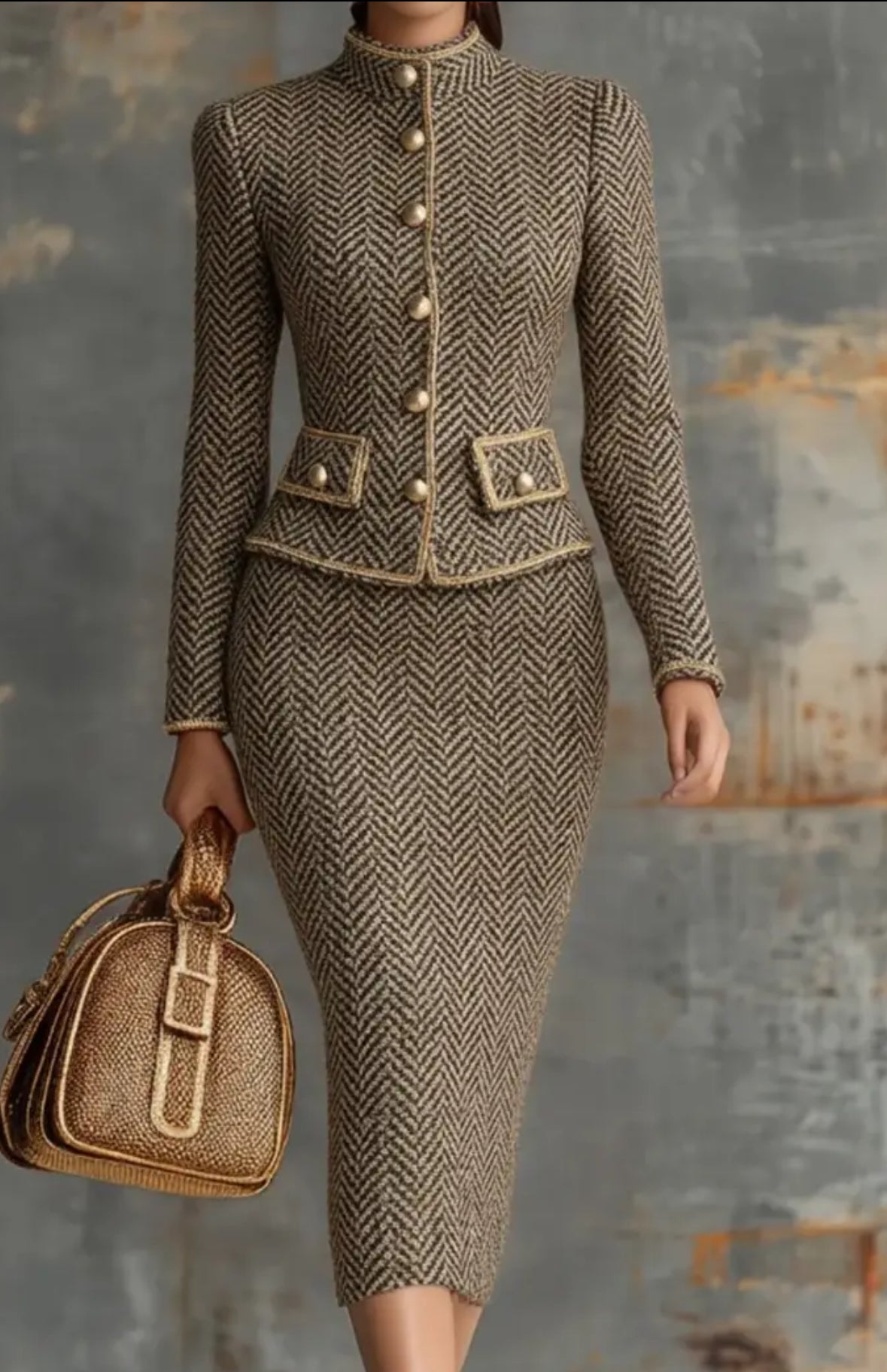 Tweed 2 pc skirt set w/ gold buttons