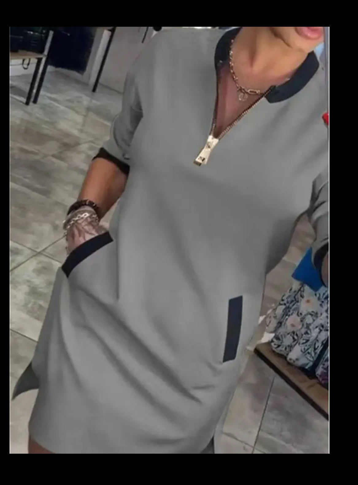 A line patchwork dress | Grey/Black