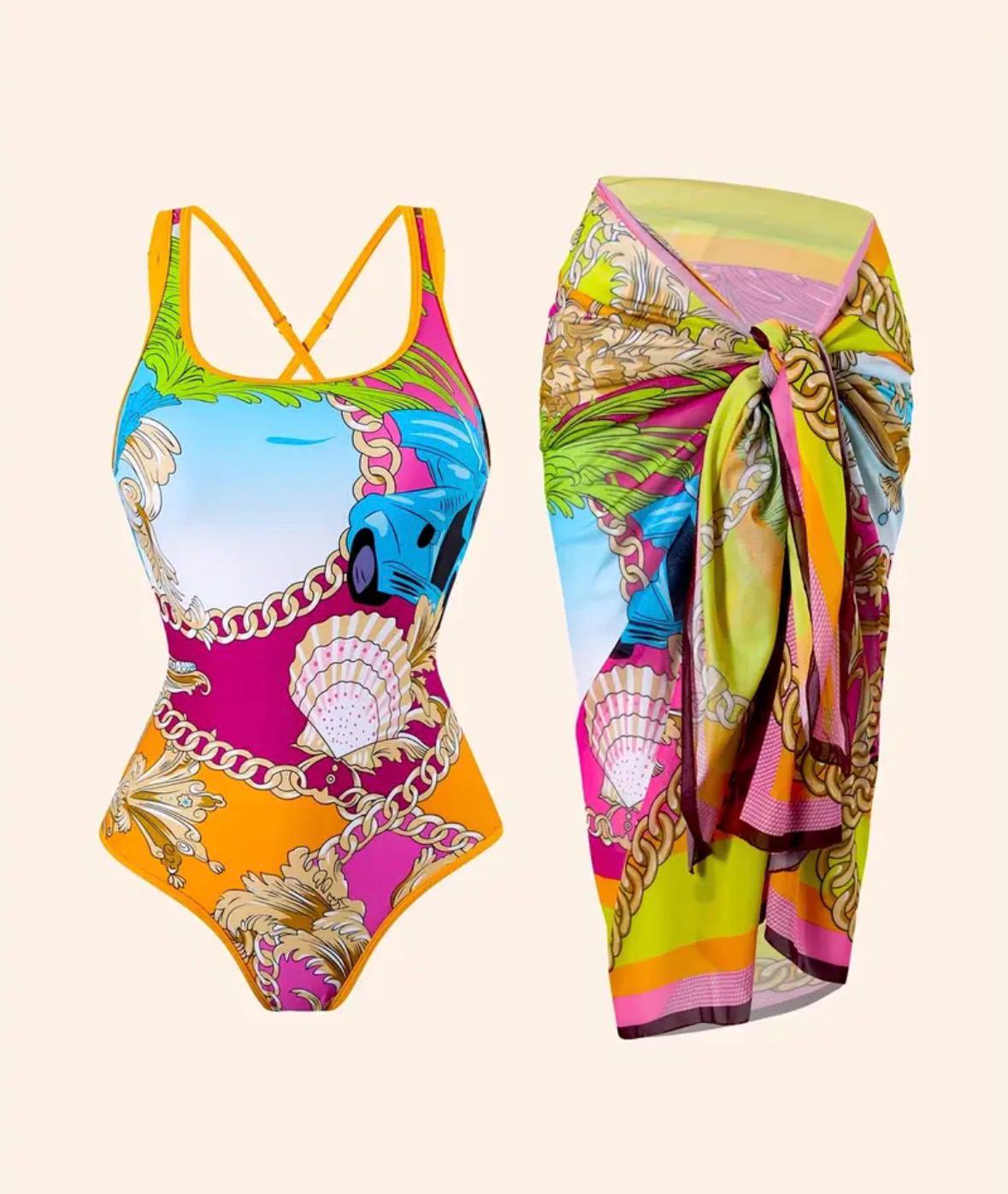 Orange Red 2pc Tankini Swimsuit Set