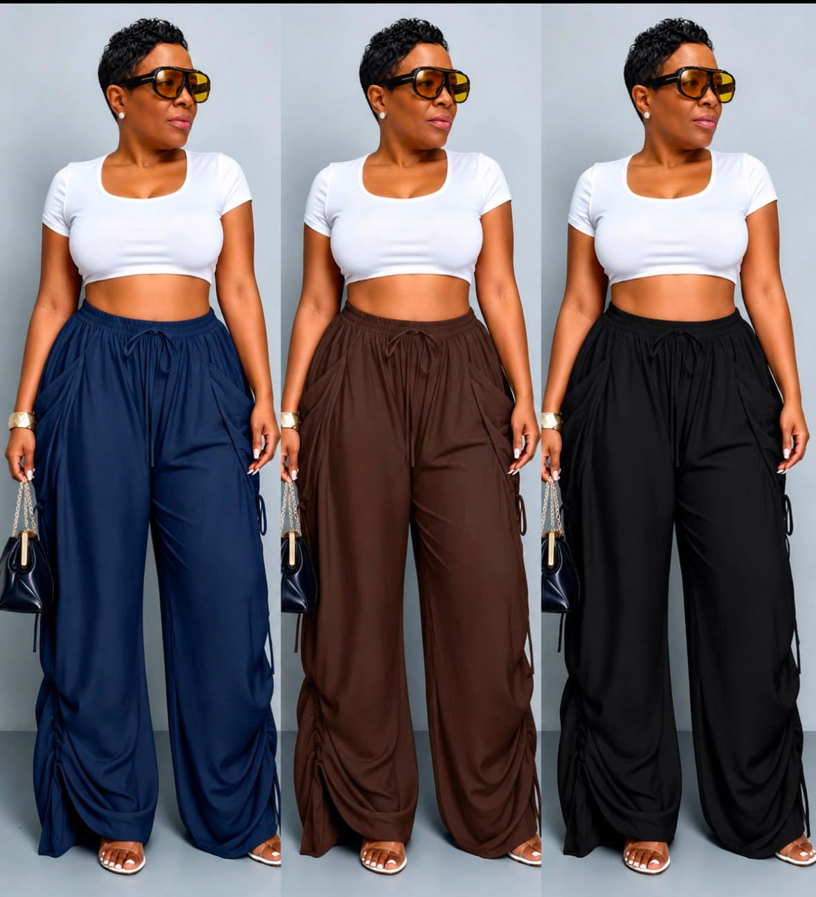 High waisted loose drawstring pants