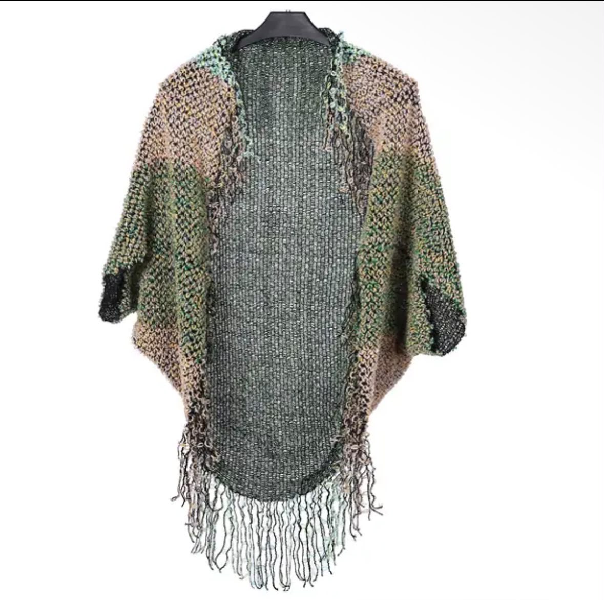 Open Front Poncho Green