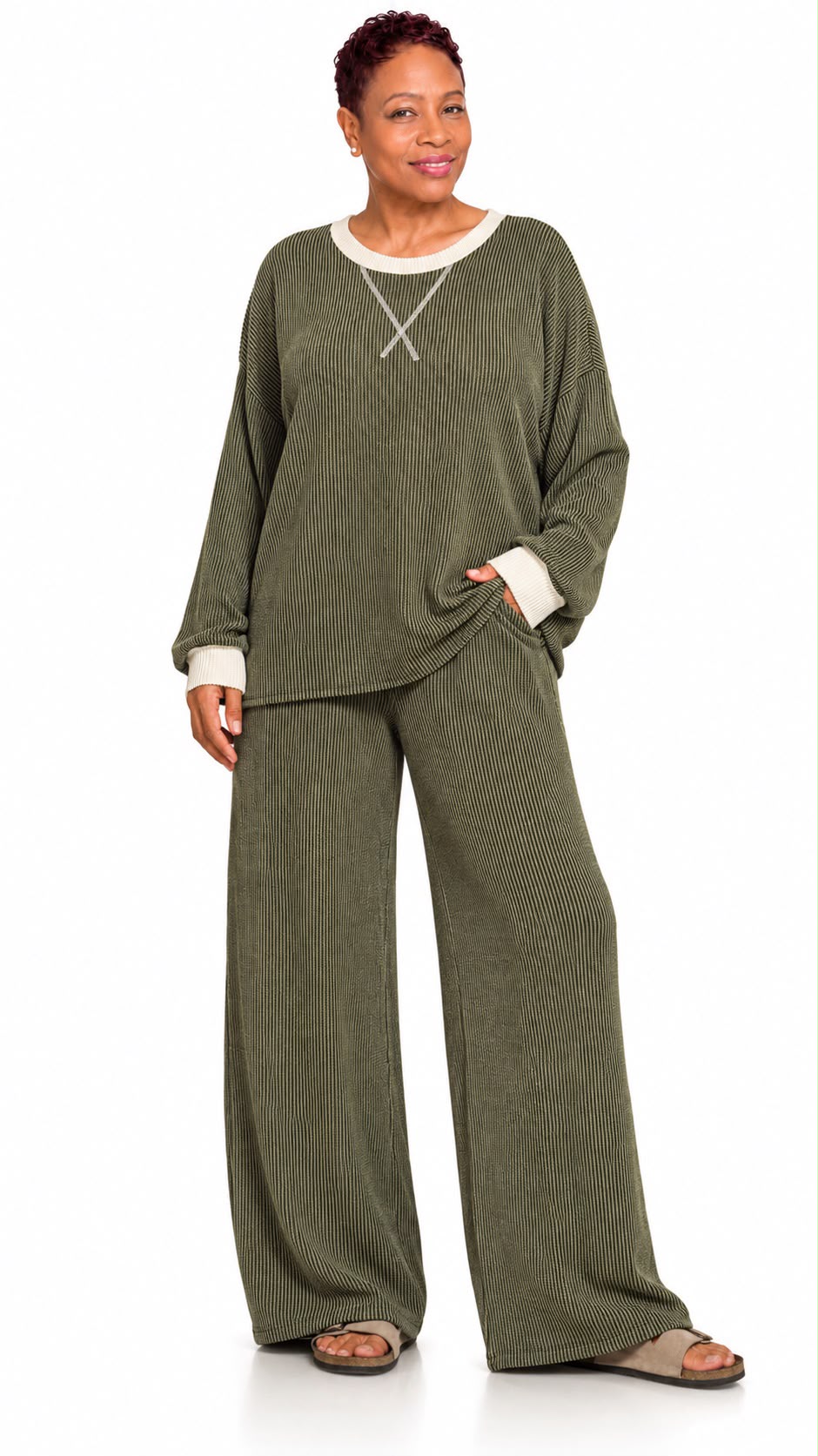 Olive Green 2pc Comfy Zenana Pants Set | Plus