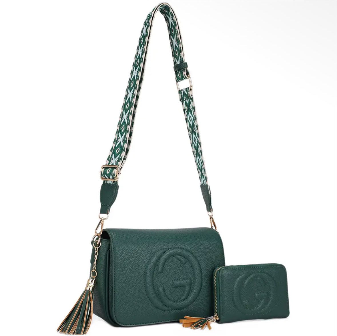 Green 2pc Crossbody Bag w/ matching Wallet