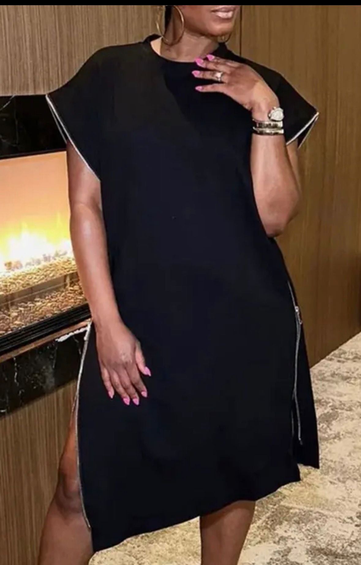 Oversized black zip dress