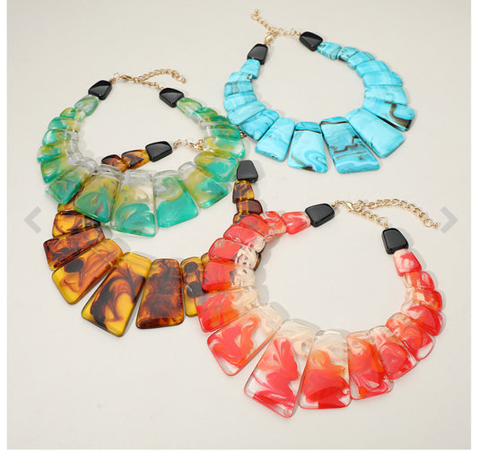 Geometric Bold Beaded Bib Statement Necklace Set