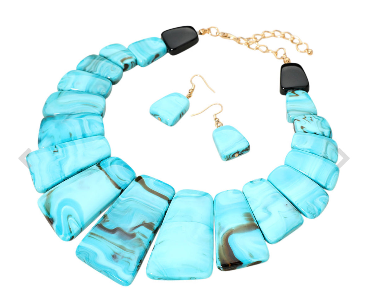 Geometric Bold Beaded Bib Statement Necklace Set