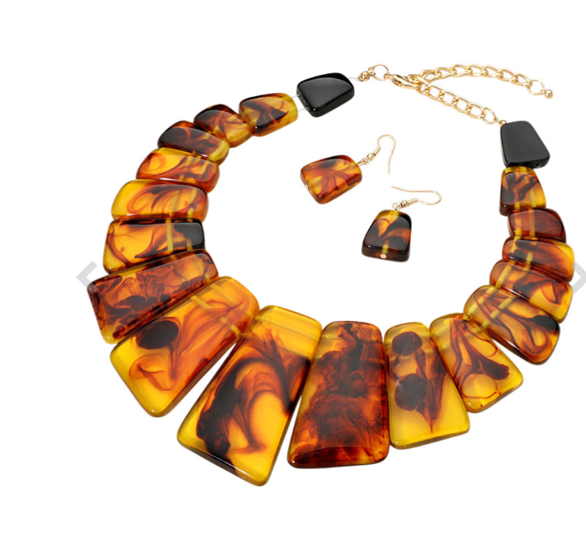 Geometric Bold Beaded Bib Statement Necklace Set