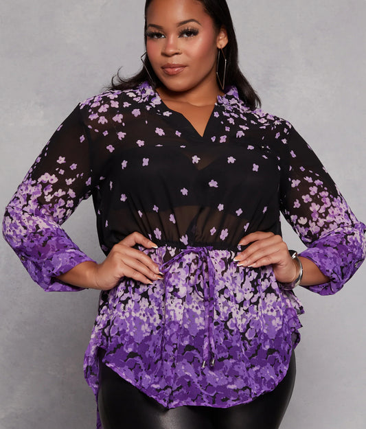 Purple and Black Printed Top