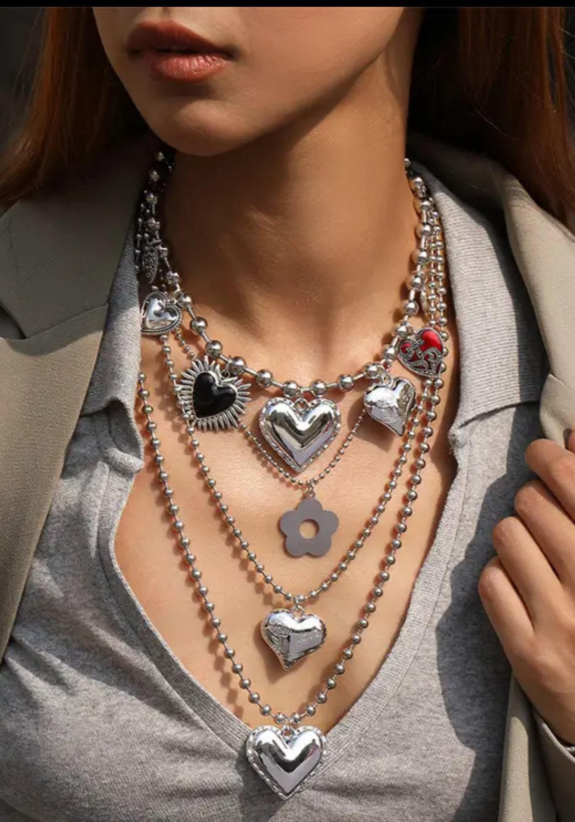 4pc Love Heart Multi-Layer Necklace