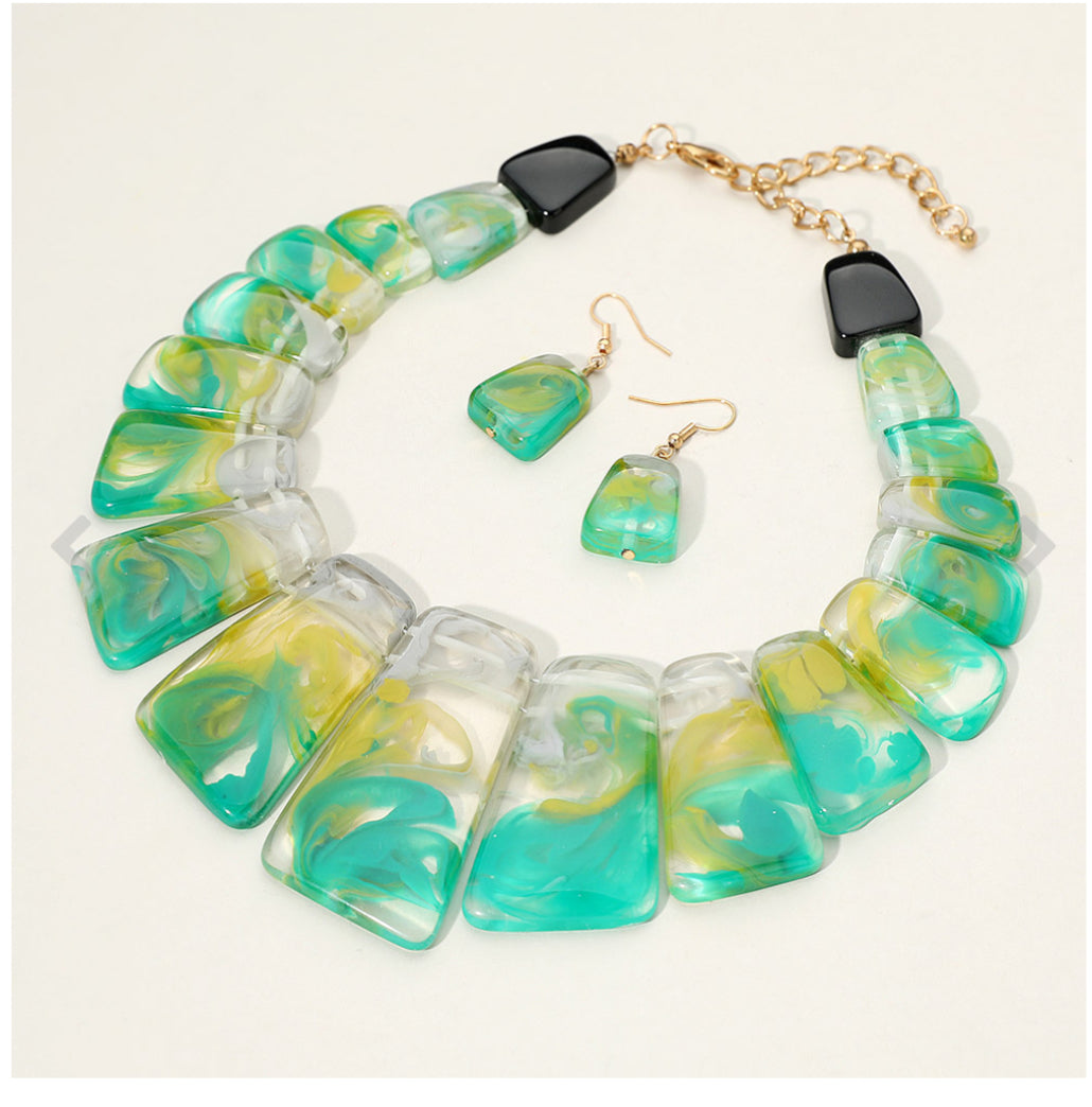 Geometric Bold Beaded Bib Statement Necklace Set