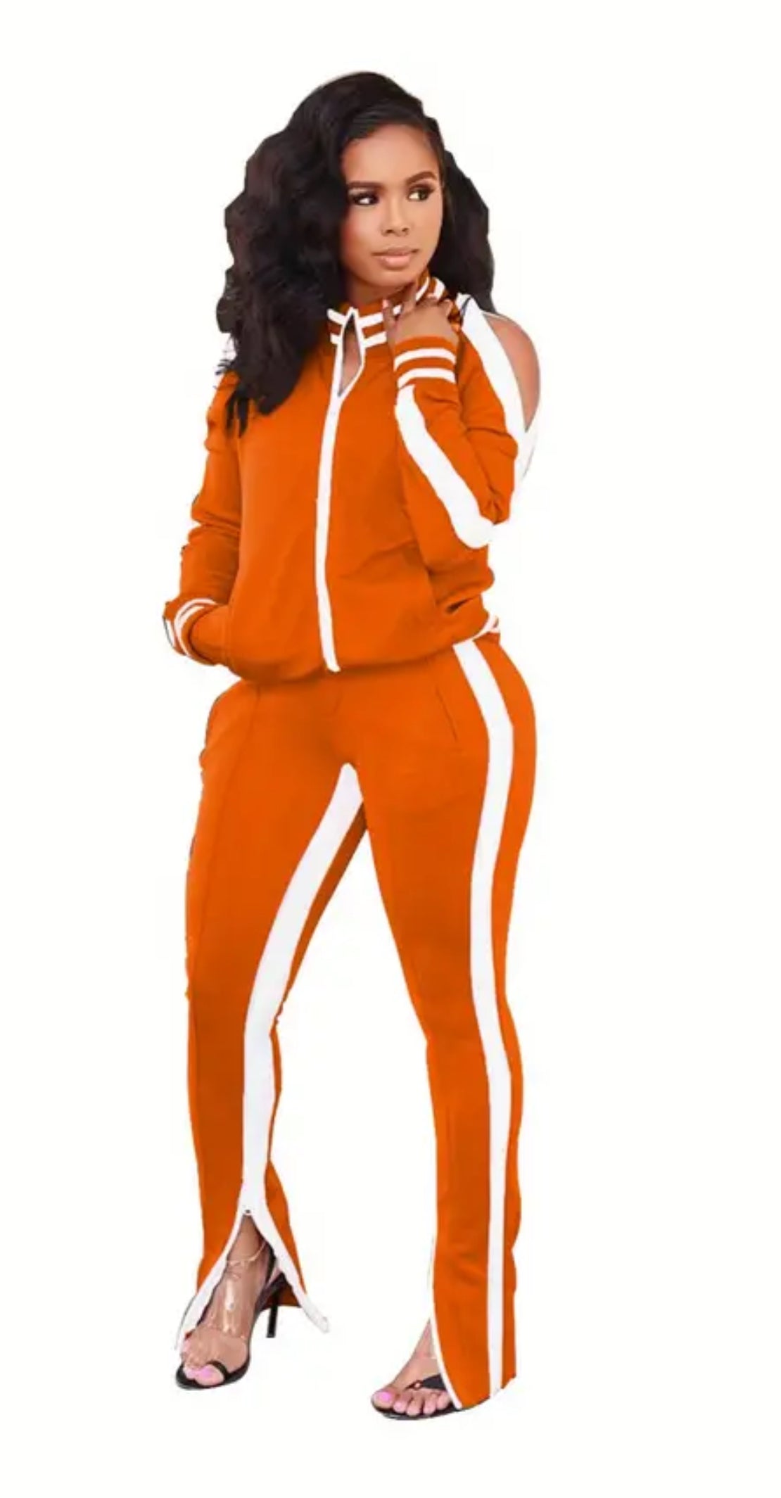 Orange Cold Shoulder Track Suit