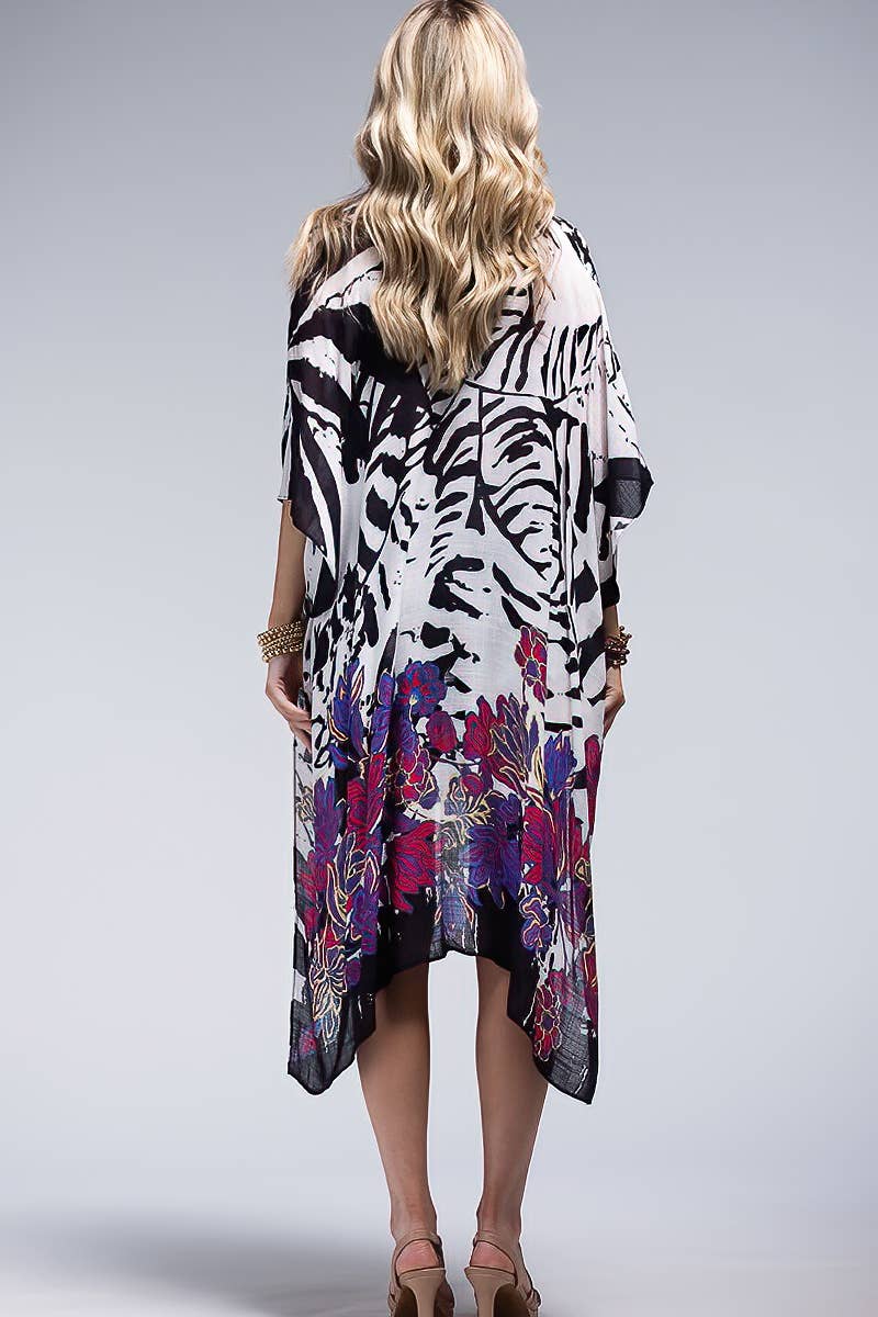 Monotone Flower Print Kimono