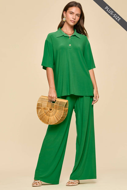 PLUS SIZE 2-Piece Blouse + Relaxed Pants Resort Wear Set