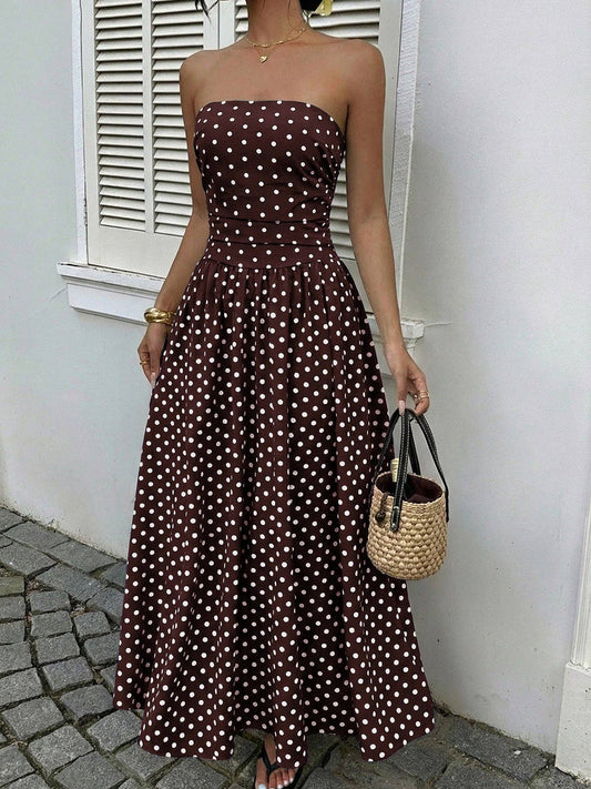 Strapless Polka Dot Maxi Dress Elegant Summer Dress