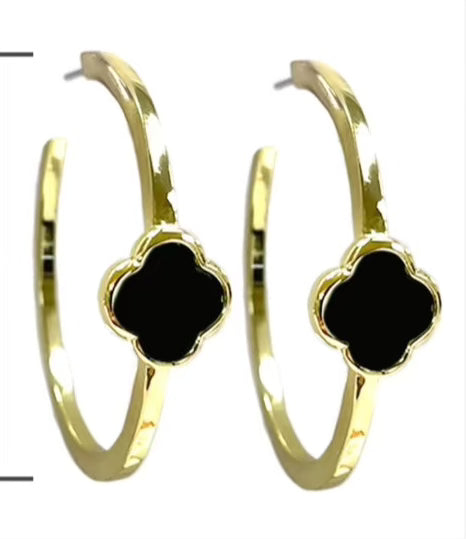 Gold Black Hoop Earrings