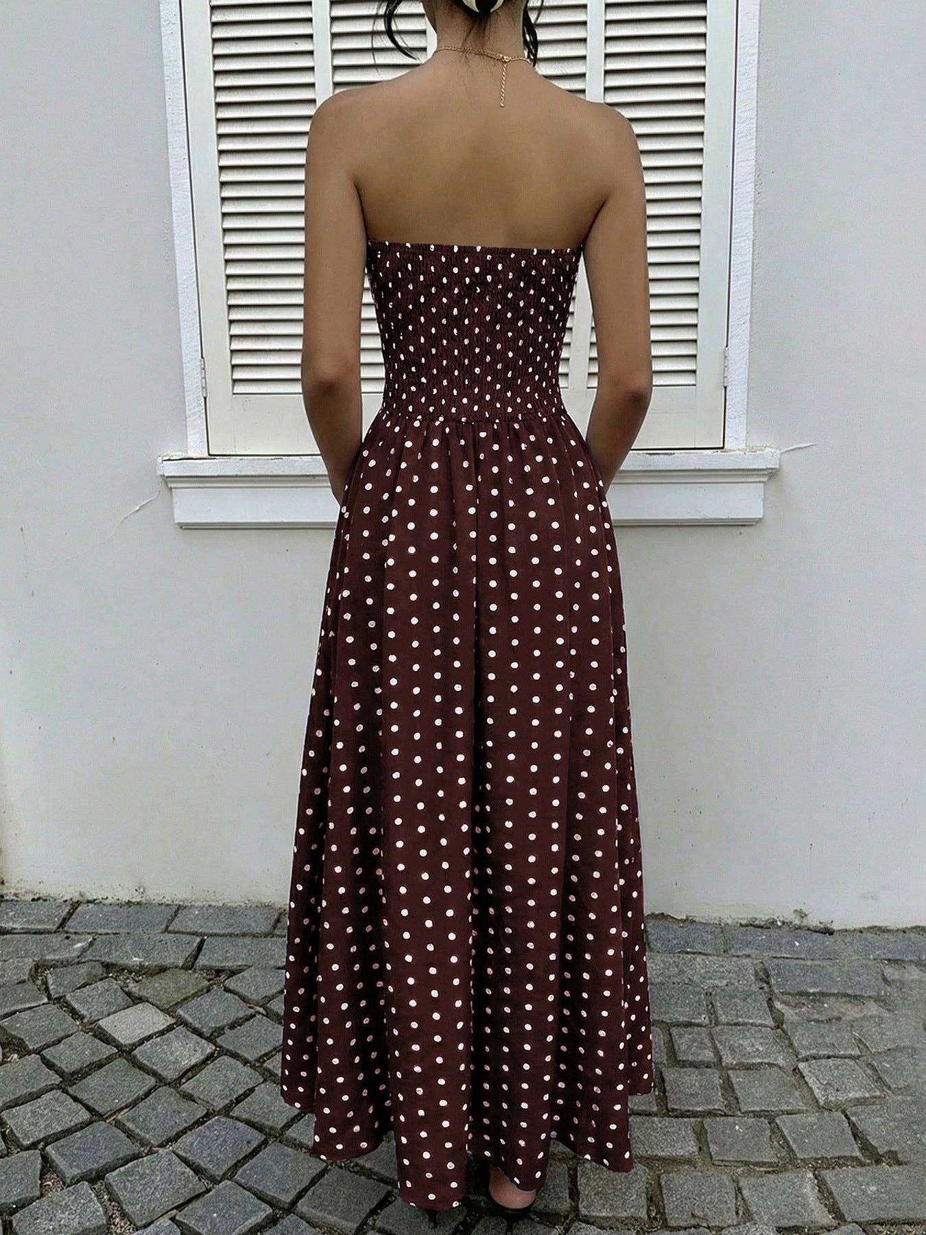 Strapless Polka Dot Maxi Dress Elegant Summer Dress