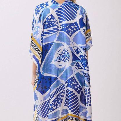 Abstract Botanical Print Silky Feel Kimono