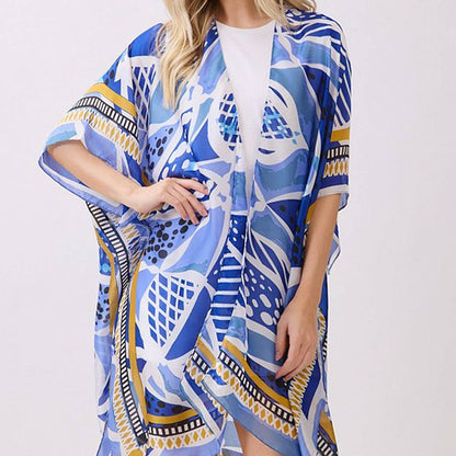 Abstract Botanical Print Silky Feel Kimono