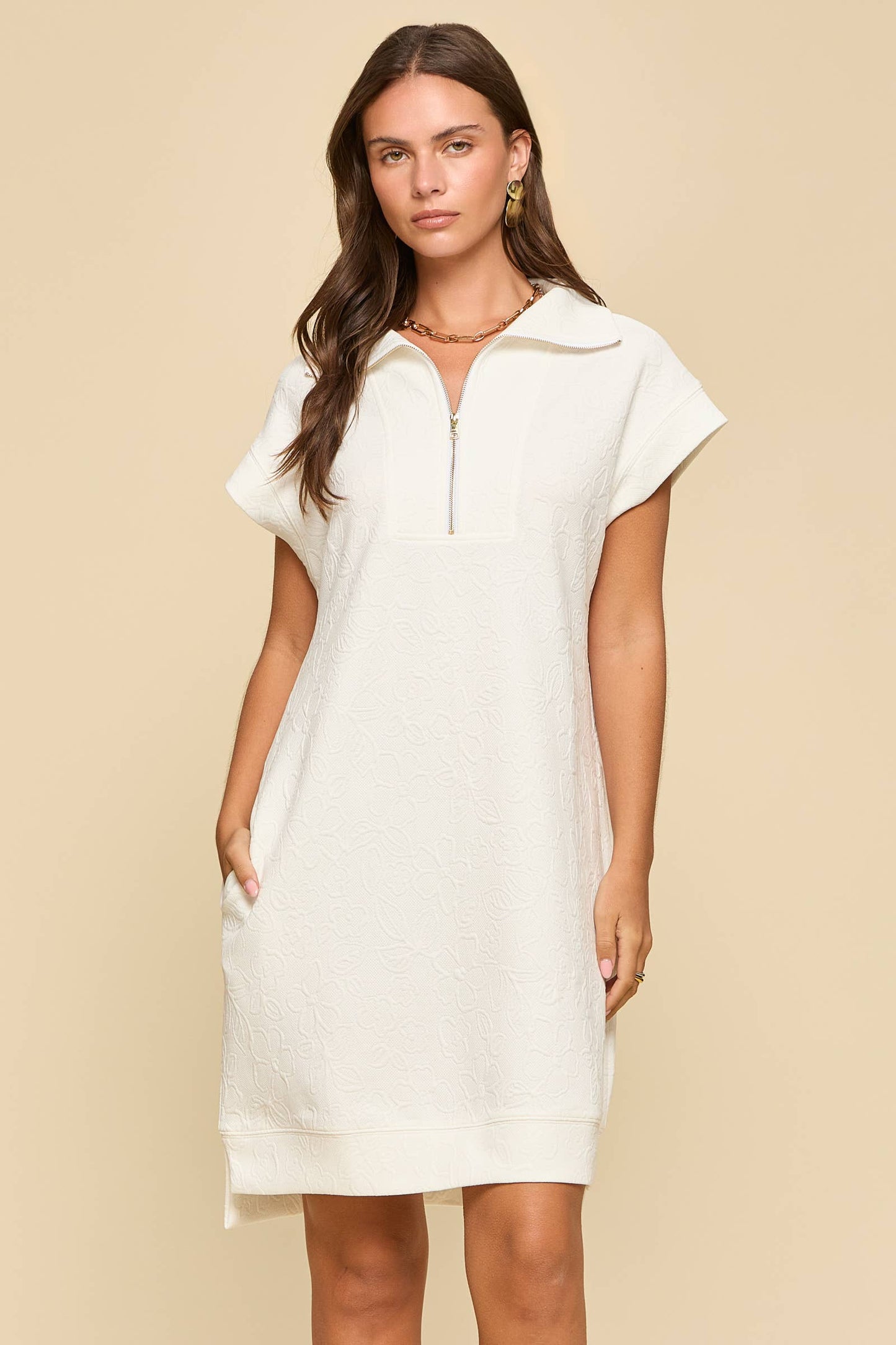 Half-Zip Jacquard Dress w/ Pockets