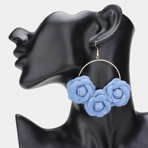 Light Denim Triple Flower Earrings