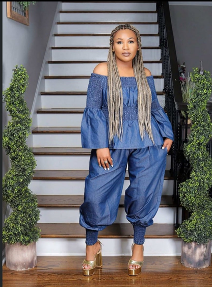 Denim like 2 pc pant set