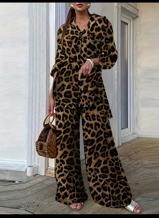 Leopard Print 2pc Pants Set