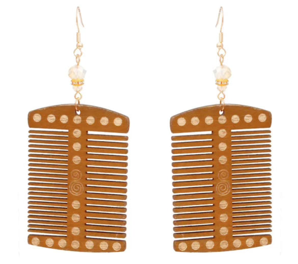 Double Comb Wooden Earrings