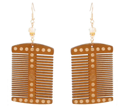 Double Comb Wooden Earrings