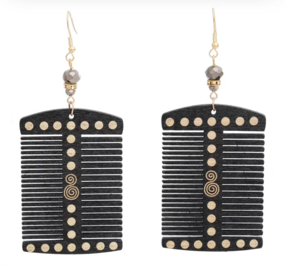 Double Comb Wooden Earrings