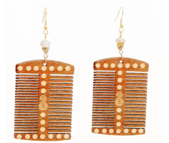 Double Comb Wooden Earrings