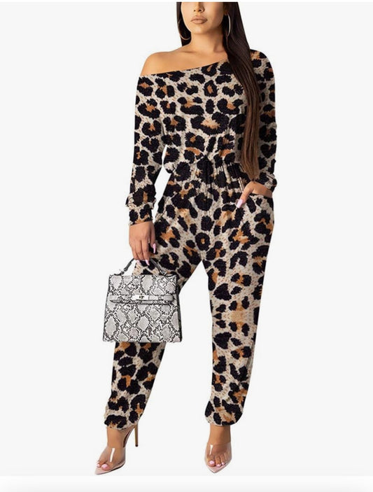 Leopard One Shoulder jumpsuit