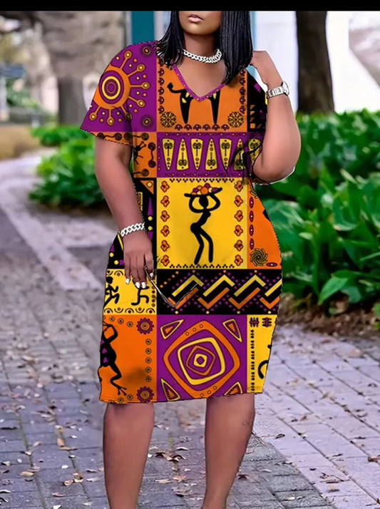 V Neck African Print Dress