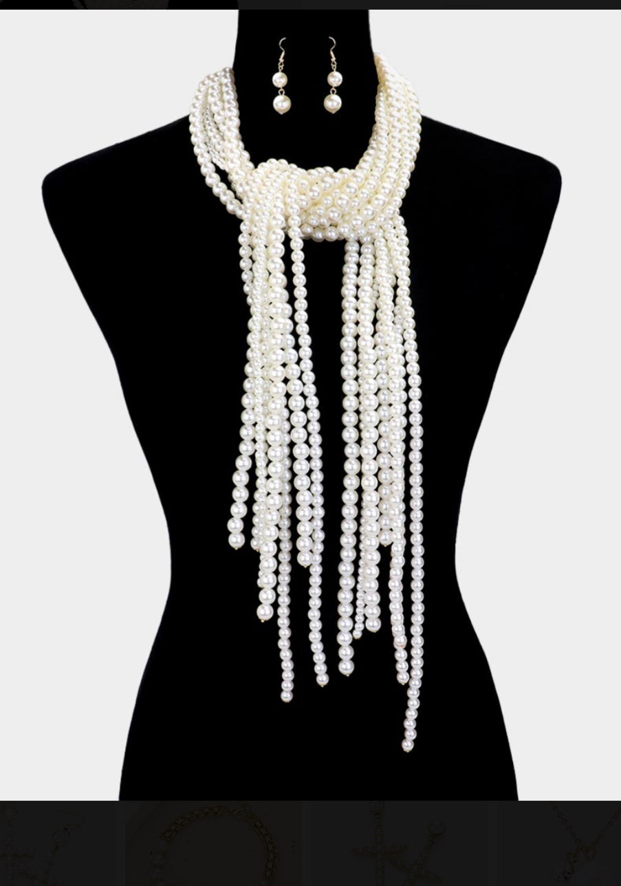 Pearl Fringe Necklace Set