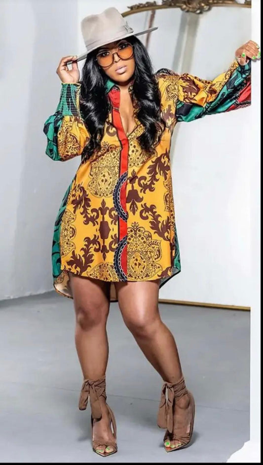 Printed shirt dress Button down