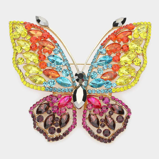 Multi stone embellished butterfly brooch