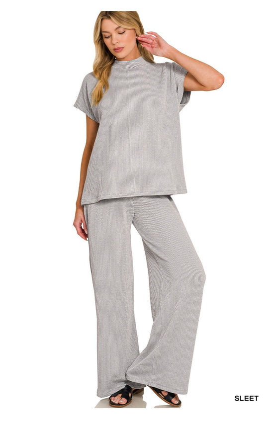 RAISED RIB SHORT SLEEVE TEE & PANTS SET