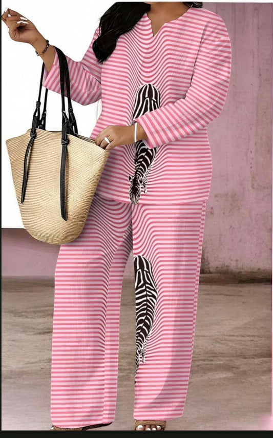 2 pc pink stripe pant set