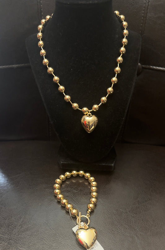 2pc Heart Necklace Bracelet Set