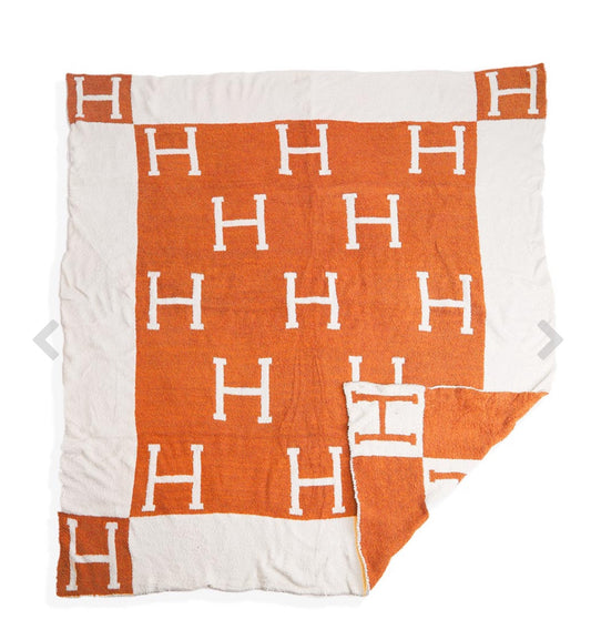 H Patterened Warm & Fuzzy Reversible Blanket