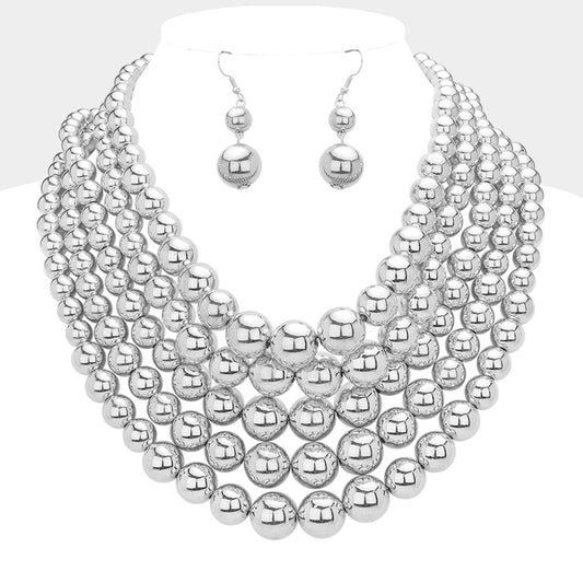 Ailver Beaded Bib Necklace Set