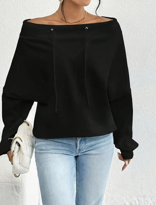 Off Soulder Drawstring Sweatshirt