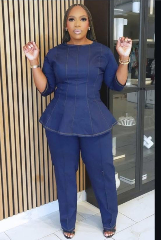 2pc Dark Denim Pant Set