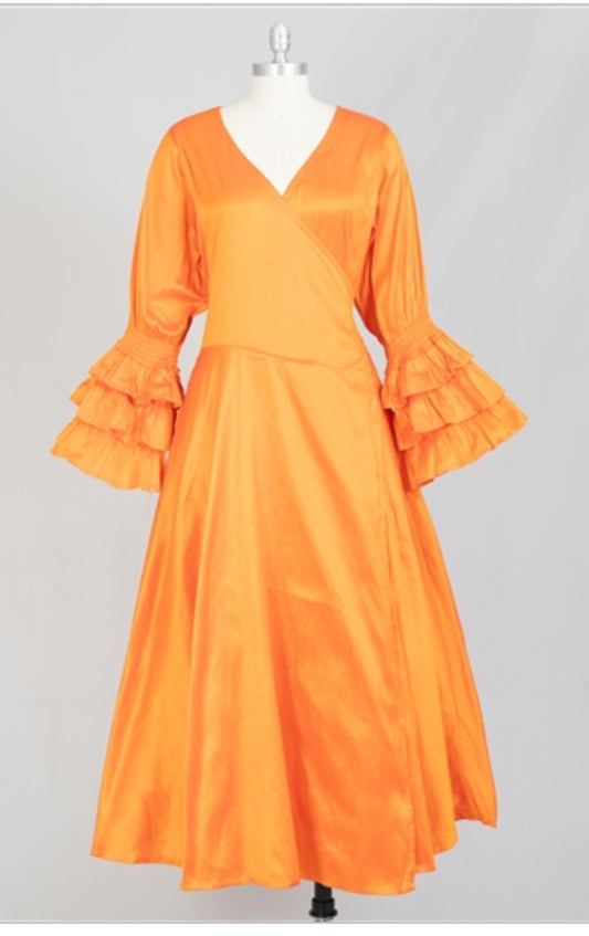 Orange maxi wrap dress