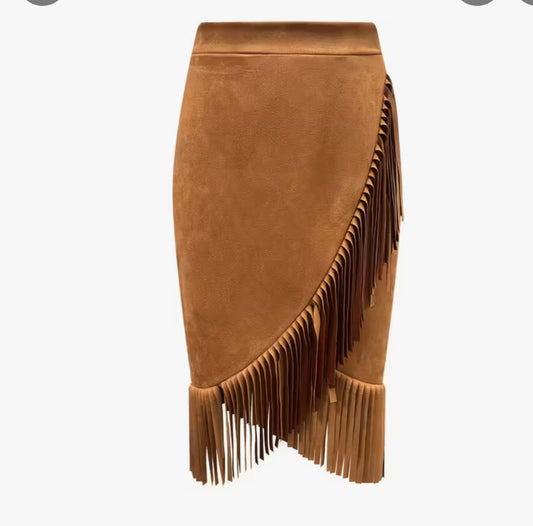 Faux Suede  Frirnge Skirt